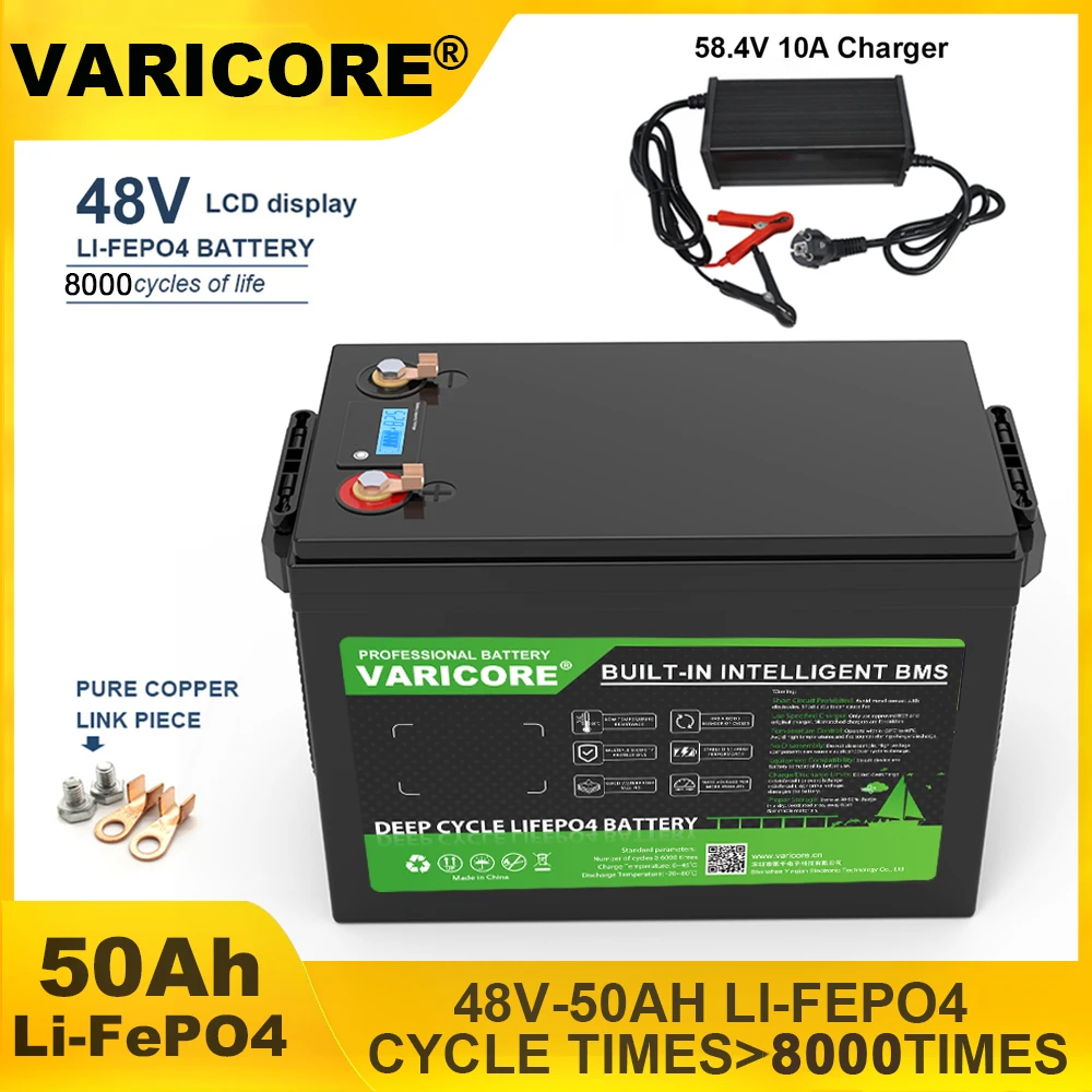 VariCore 48V/58.4v 50AH LiFePO4 Battery 16strings Lithium Iron Phosphate high power alternator Solar Energy Golf Cart Yacht