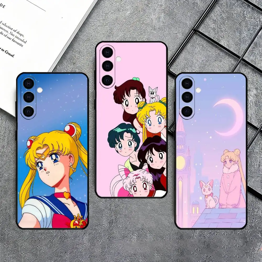 Cartoon Y-Sailor Moon Phone Case Black Silicone Soft For Samsung Galaxy A73,A72,A71,A70,A53,A52,A51