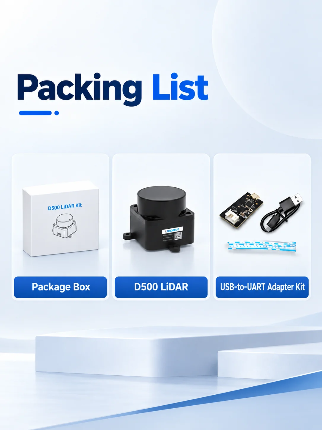 LDROBOT D500 D800 Lidar Kit DTOF Laser Radar Lidar Scanner 360° 30000Lux 5000Hz Support ROS1 ROS2 for Indoor and Outdoor