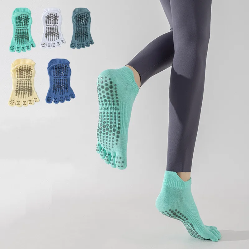 

Носки для пилатеса с пятью пальцами, профессиональные силиконовые нескользящие хлопковые спортивные носки с пятью пальцами, женские домашние носки для пола, тренажерного зала, фитнеса, йоги