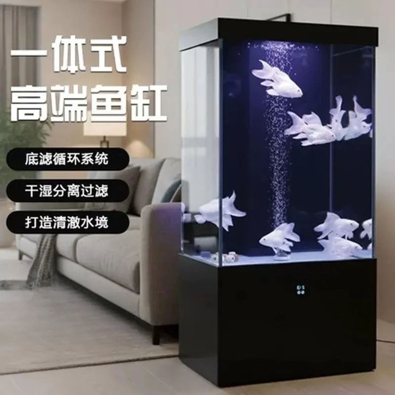 Vertical Glass Fish Tank with Bottom Filter Self Circulation Oxygen Generator 3 in 1 Water Purification Aquarium for Living