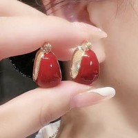 Vintage Dripping Oil Red Earrings For Women Ear Buckle Jewelry 2024 Trending New Korean Fashion Women's Green Earrings Brincos