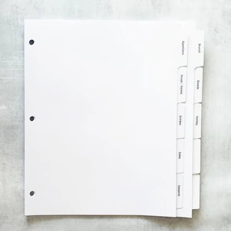 

PRE-Printed Recipe Binder Index TAB DIVIDERS Sets of 10. Helpful Categories Turn Any Binder into a Recipe Book