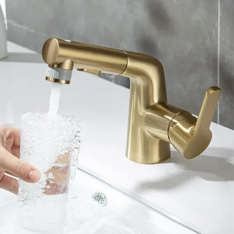 All copper pull-out faucet, bathroom basin, washbasin, hand , black basin, hot and cold faucet MT2049