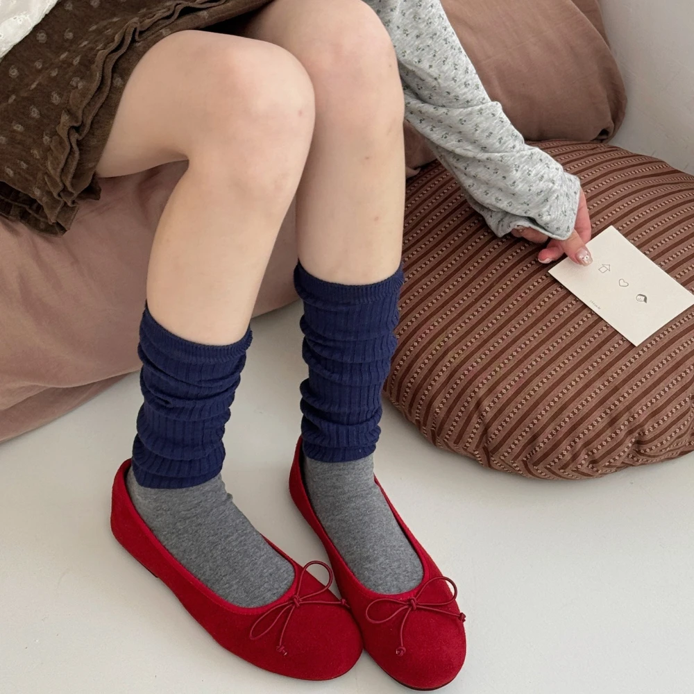 Autumn New Spliced Women Slouch Socks Ins Style Retro Stripe Women Calf Socks Outdoor Daily Shopping Long Socks