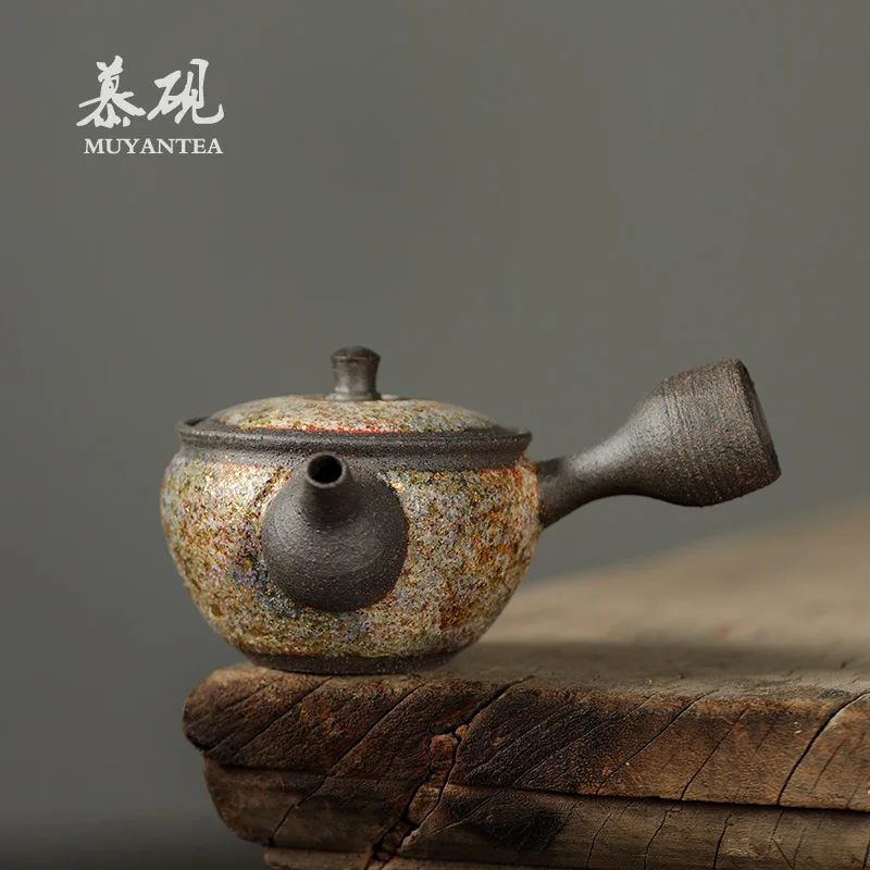 Mu Yan Japanese-Style Mineral-Patterned Gaoyue Handmade Side-Handle Teapot, Ins-Style Kung Fu Cup, Creative Tea Brewing Pot
