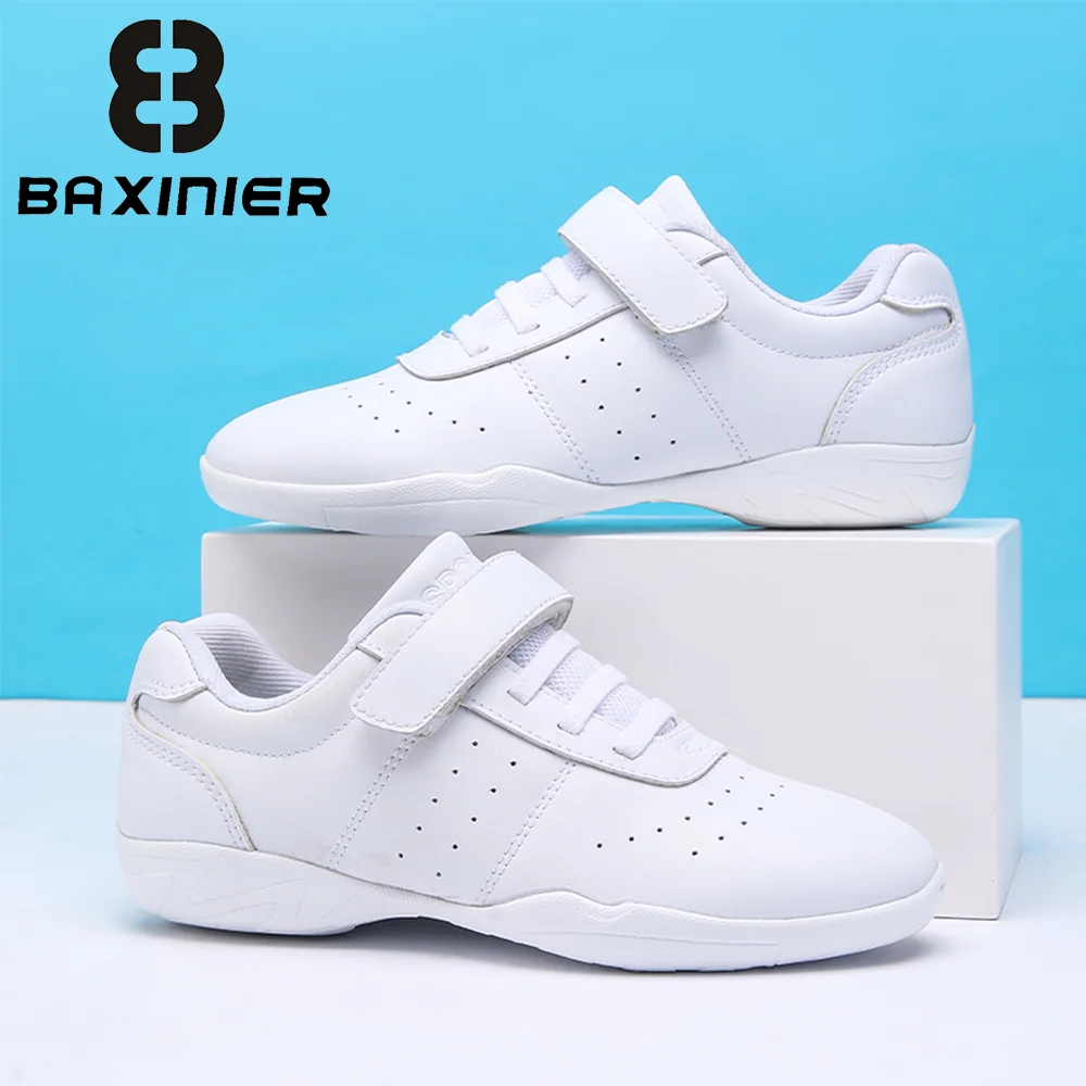 BAXINIER Cheerleading Shoes for Girls Lightweight Gymnastics Sneakers Low Top White Flexible Training Shoes for Teens