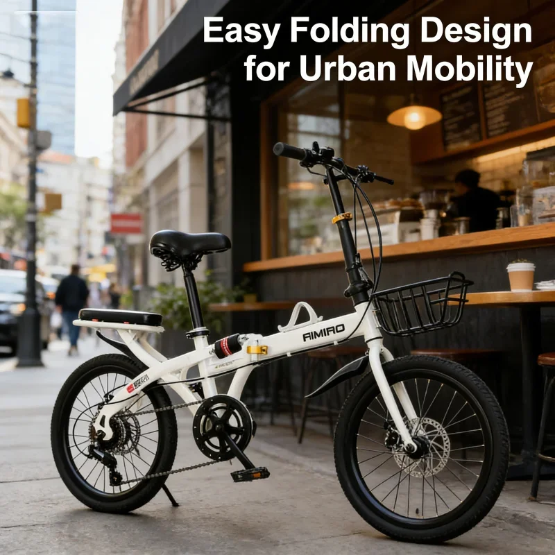 

White Spoke Wheel Folding Bike for Men and Women, Ultra-light, Variable Speed, Student Bicycle, 20"