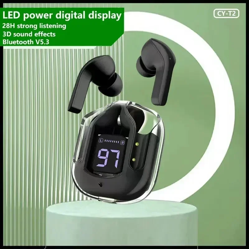 

Original T2 Wireless Bluetooth Earphone Transparent HIFI Headphones LED Power Digital Display Stereo Sound Earphones for Xiaomi