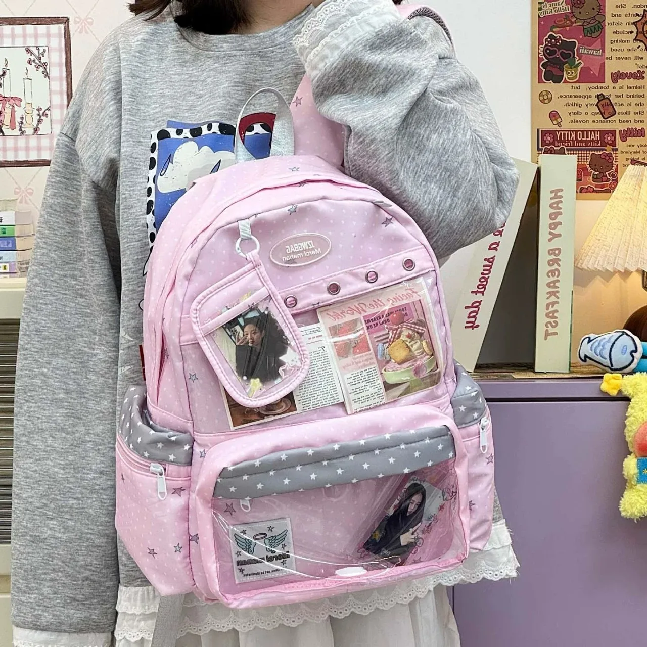 New Y2K Cute Star Polka Dot Ita Backpack Large Capacity  Student Schoolbag DIY Display  Outdoor Knapsack Casual Travel Rucksacks
