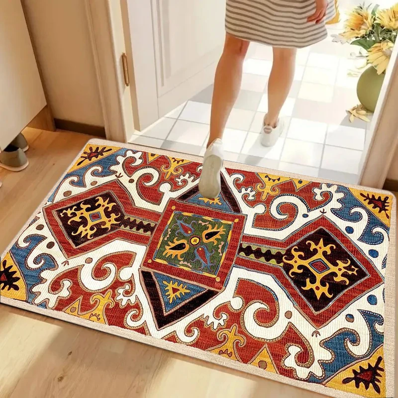 Retro Geometric Wavy Red Blue Yellow Non-slip Washable Door Mat for Entryway Mid-Century Decor Home Decoration