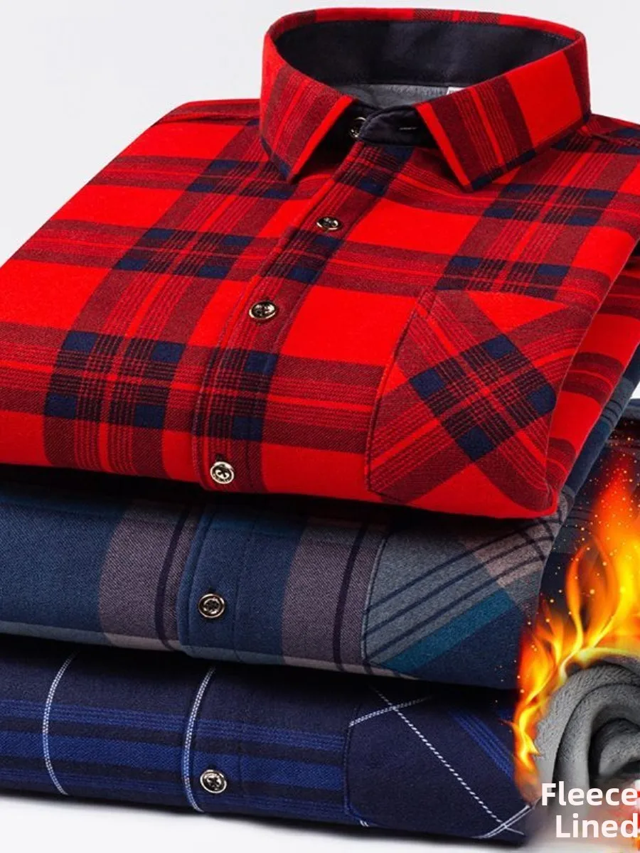 

Мужская зимняя Thiened Fce Lined Long Sve Casual Warm irt Cheered Dad irt Ciwalk Basic Sle Collar Regula...