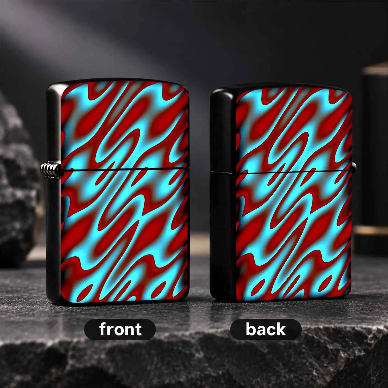 Creative Lighter with Abstract Wavy Swirl Pattern, Cool Vibrant Red Cyan Gradient Fluid Art Design, Portable Sleek Daily Carry Item, Suitable for Travel Gathering Various Scenarios, Unique Exquisite Practical Gift for Friends, Durable Nice