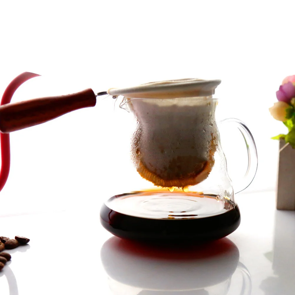 

1pc 86Mm Bag Flannel Press Cloth With Wooden Handle Filter Screen Coffee Cloth Filter For Single Serving