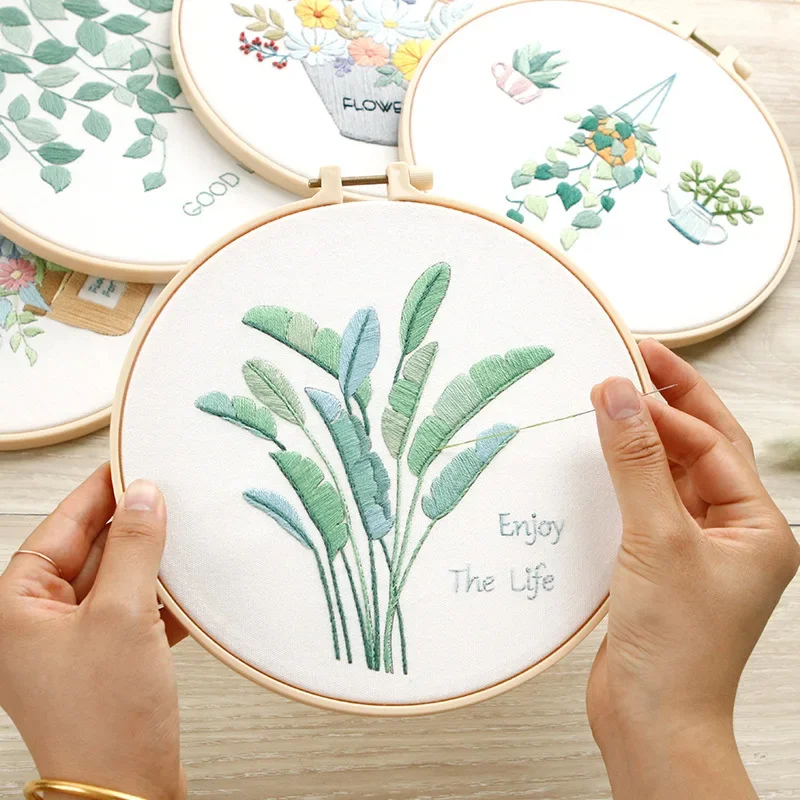 Flower Embroidery Starter Kit DIY Cross Stitch Set for Beginner Plant Sewing Art Craft Painting Home Decor Embroidery Set