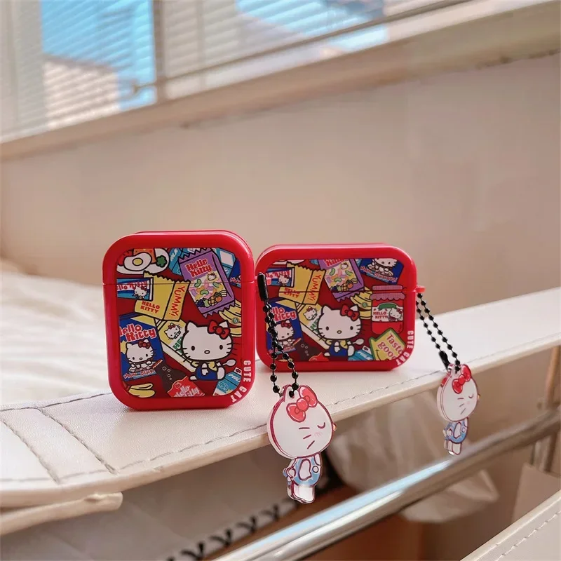 For Airpods 4 Case 2024,Hello Kitty Red Yummy Food Protective TPU Earphone Cover For Airpod 4 Case With Keychain Kids Boys Gilrs