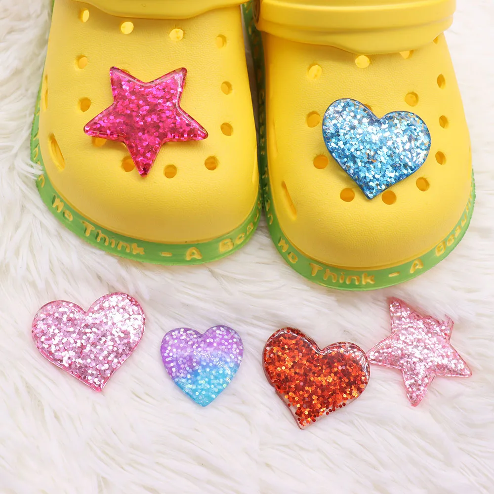 1pcs Resin Sequin Colorful Heart Star Moon Sandals Shoe Accessories Designer Decorations Charms DIY Wristbands Fit Party Gift