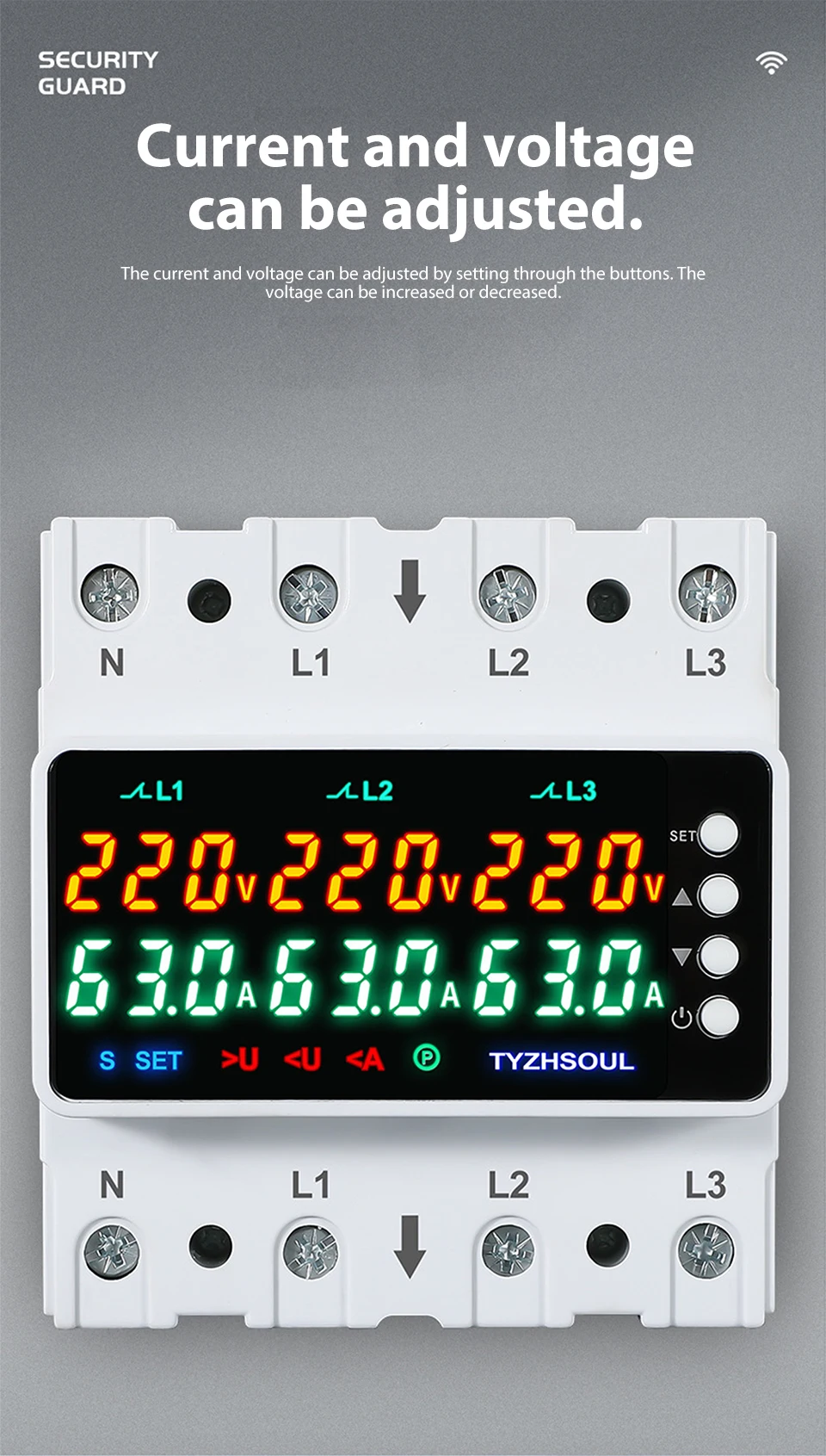 3 Phasen 63 A/100 A DIN-Schiene Voltmeter Amperemeter Einstellbare Über- und Unterspannung Strombegrenzung Schutz Monitor Relais Schutz – Detail 3