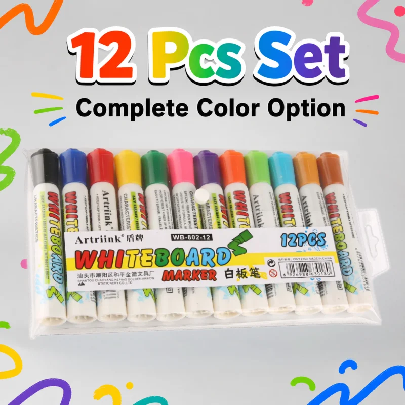 12 Colors Dry-Erase Whiteboard Markers, Quick Drying, Low Odor, Non-Toxic, Easy to Clean. Suitable for Office, House, School Sup