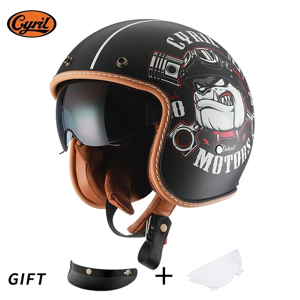 Original CYRIL B206 Retro 3/4 Open Face Motorcycle Helmet Lightweight ABS Built-in Sun Visor ECE Jet Helmet Men Women Commuter