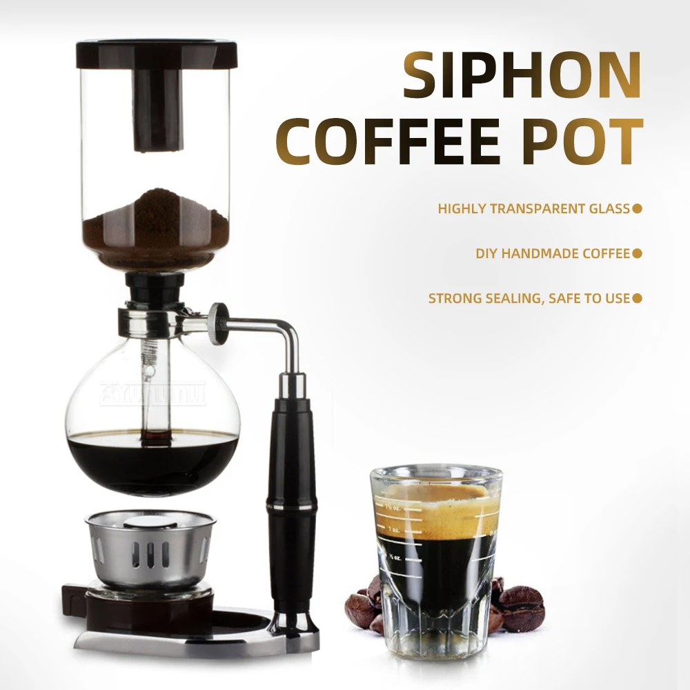  Professional 3-Cup Coffee Syphon Pots with Heat-Resistant Glass Filters and Kettle Sets for Tea Brewing and Household Uses