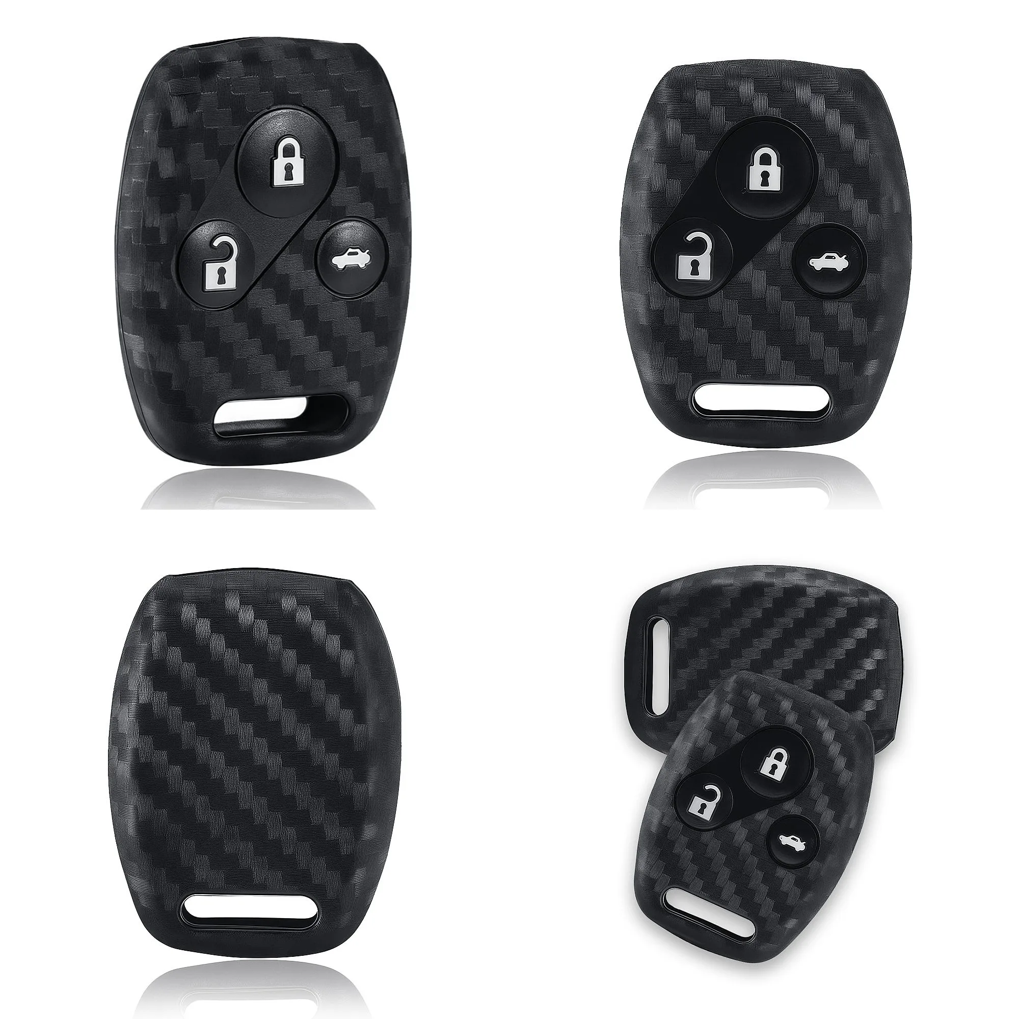 Carbon Fiber Silicone 3 Buttons Car Key Fob Cover Sport Racing Style Auto Key Shell For Honda CR-V Civic Insight Fit SRV FRV
