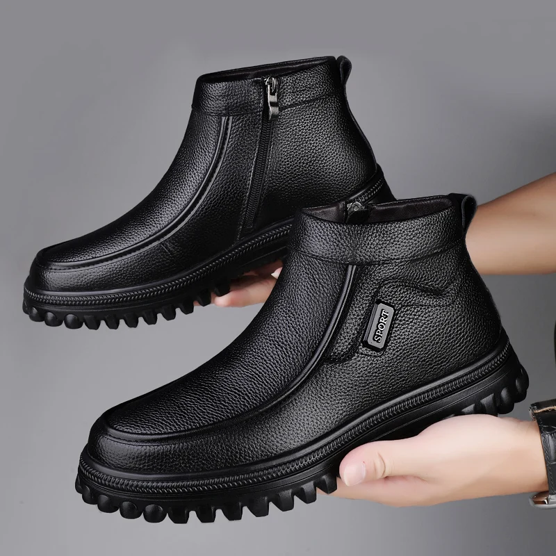 

Winter Genuine Leather Ankle Boots Smooth Leather Platform Chelsea Boots Men Platform Cotton Boots Shoes For Men Big Size 50 51