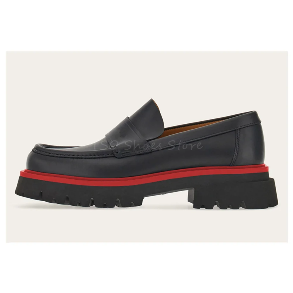 Dikke Zool Loafers Vierkante Neus Heren Schoenen Echt Lederen Retro Britse Stijl Gentleman Schoenen Mode Vrijetijdsschoenen Slijtvast