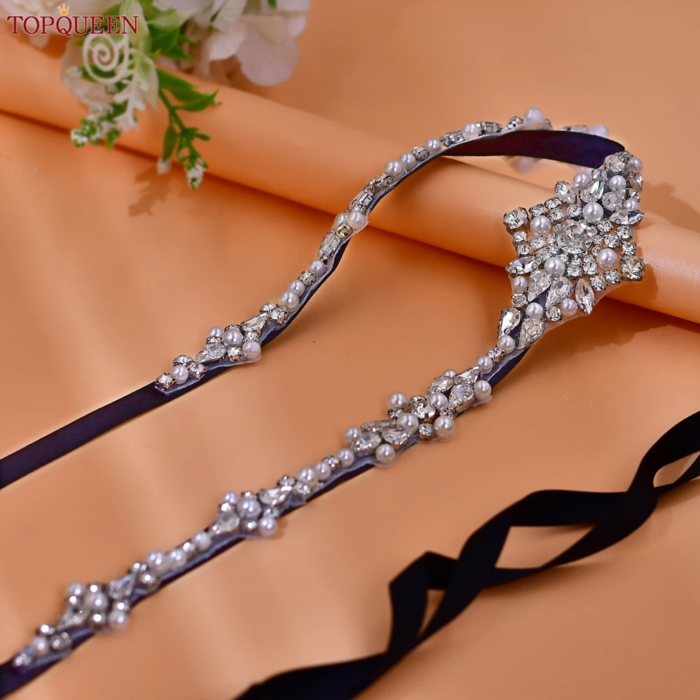 TOPQUEEN Handmade Wedding Belt Women's Dress Belt Pearl Rhinestone Applique Bridesmaid Belt Dinner Dress Waist Decoration S357