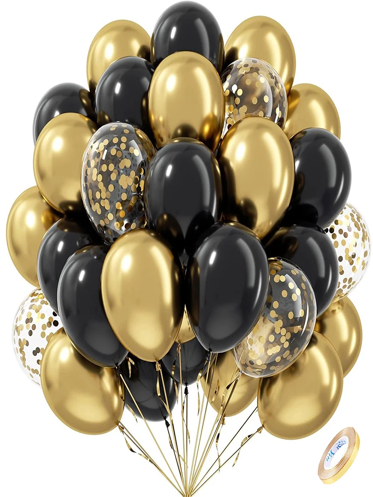 12-calowy czarny metaliczny złoty zestaw balonów lateksowych Czarny złoty balon z konfetti Graduation Globos Birthday Party Baby Shower Decoration — 2