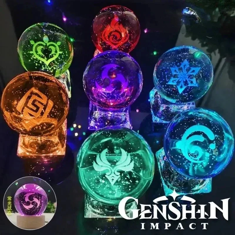 

New Genshin Impact God Of Version LED Crystal Ball Luminous 7 Element Cosplay Toy Ornaments Kid Gift Props Home Decor Figurines