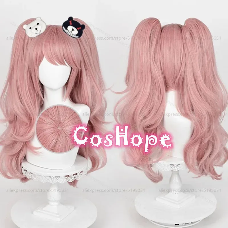 Peluca de Cosplay Enoshima Junko con coletas, peluca rosa, pelucas de Cosplay de Anime, pelucas sintéticas resistentes al calor de Anime
