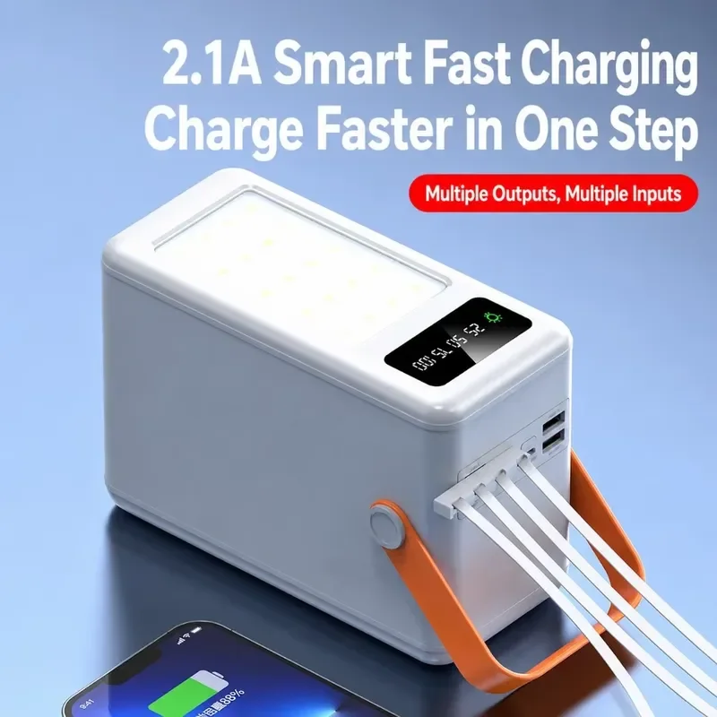 120000mAh Large Capacity Outdoor Power Bank with Built in Four Cables and Camping Light Portable Mobile Power Supply