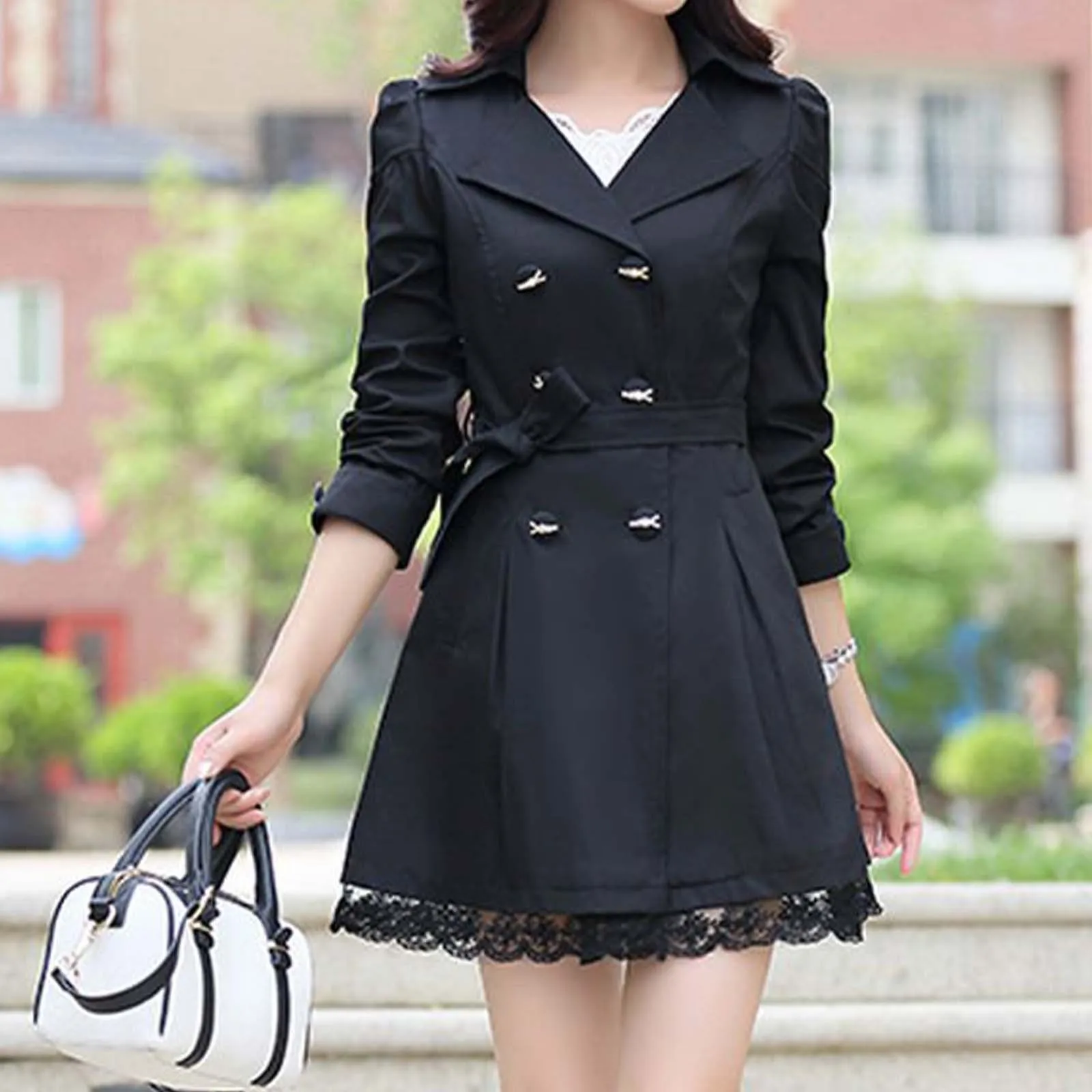 Women's Leisure Coat Outerwears slim Girdle bow double-breasted long-sleeved jacket style Turn-down Collar куртка женская