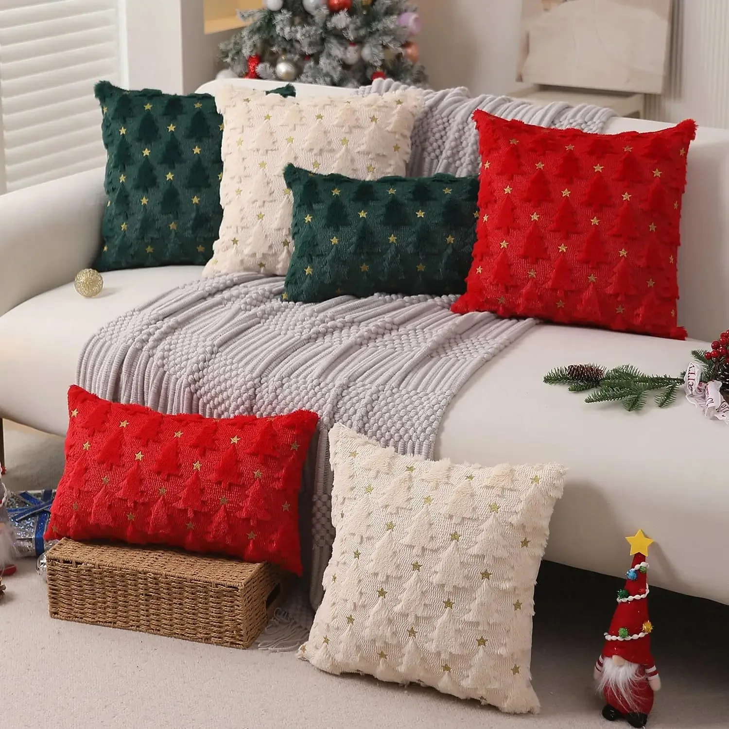 Christmas Pillow Covers 18x18 Pure Brown Soft Plush Faux Fur Winter Decoration Christmas Tree Cushion Cases for Sofa Couch