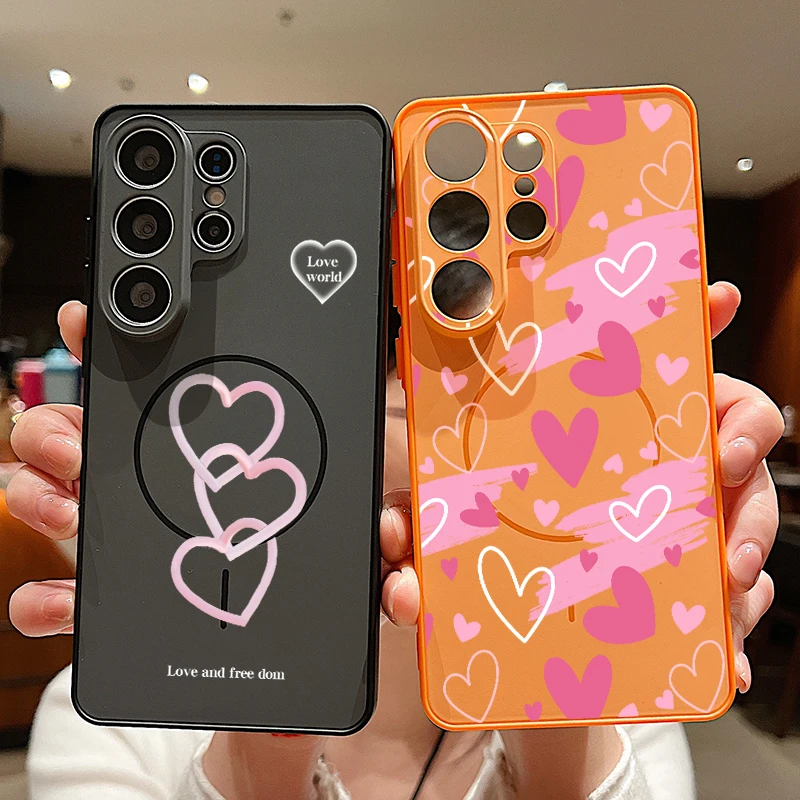 Love Heart Printed Magnetic phone Case For Samsung Galaxy S26 S25 S24 S23 Ultra S25 S24 FE A57 A56 A37 A17 A55 A26 A36 A35 Cover