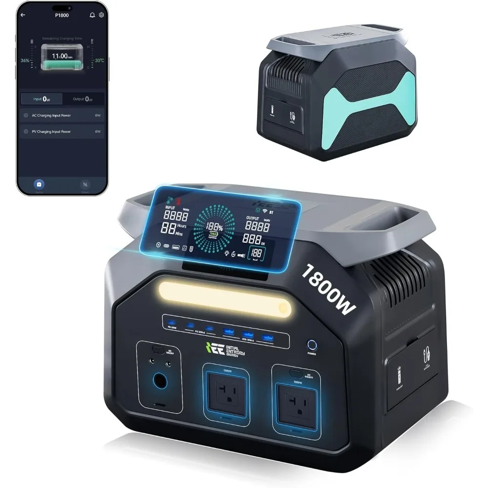 P1800 Portable Power Station,1024Wh LiFePO4 Battery,1800W(3600W Peak) AC Outlet Power Bank,1 Hour Fast Charging Lithium Solar