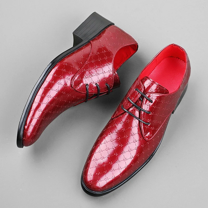 Black Red White Derby Shoes for Men Lace-up Leather Shoes Business Men Dress Wedding Banquet Elevated Shoes Casual Shoes Pointed