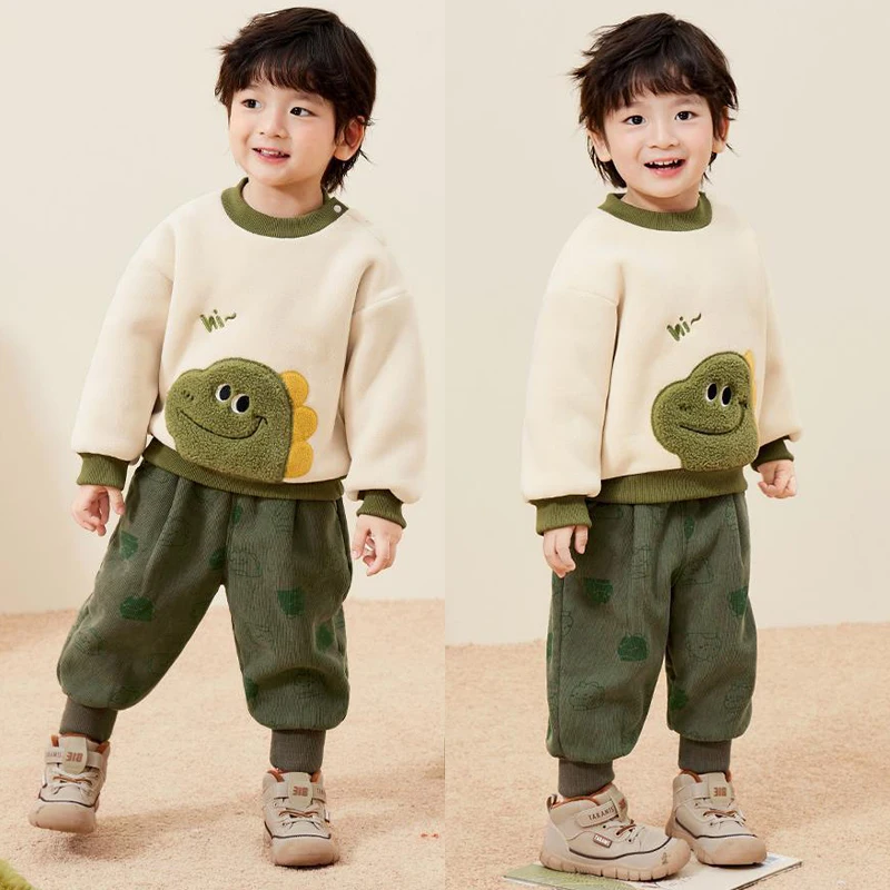 Kids Autumn Winter Fleece Warm Sweatshirt 1-5 Years Grils Cartoon Pattern Long Sleeve Top Boys Casual Thicken Pullover