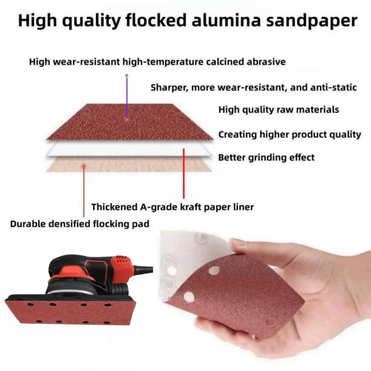 10pcs Square Sandpaper 93x185mm 40-800# Flocked Sand Paper Assorted for Metal Wood Car Grinders Polishing Grinding Polish Tools