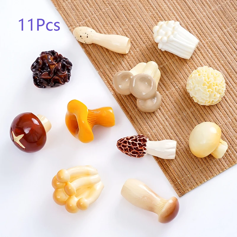 1-11 Healing Mini Gadget Static Decor Model Enoki Mushroom King Oyster Mouth Mushroom Tremella Toy Figure Office Decor Cure Gift
