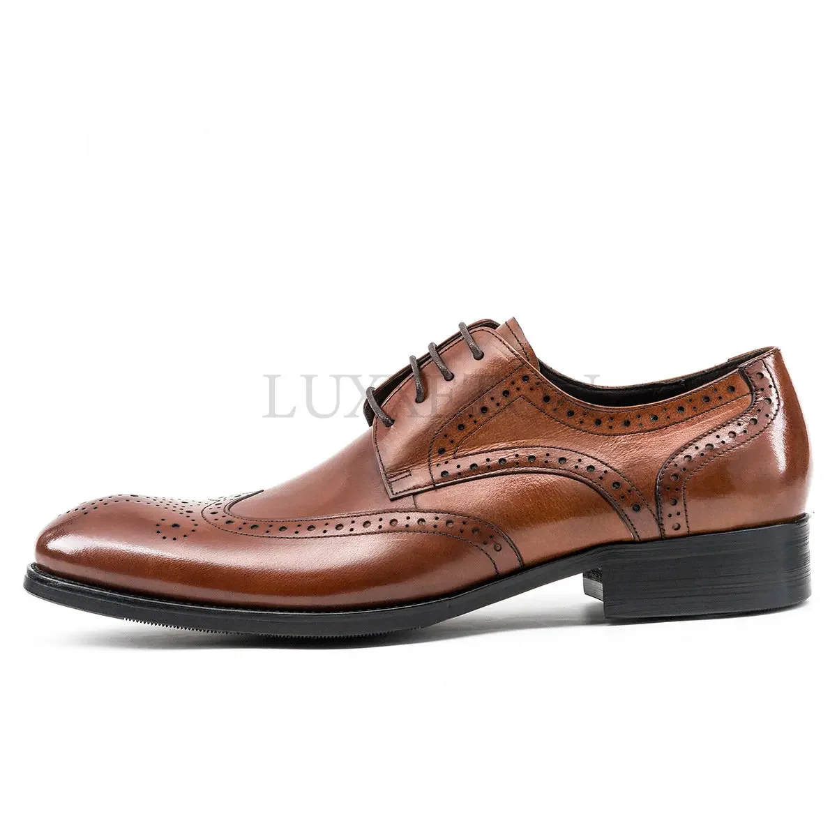 Dress Shoes for Male Luxury Genuine Leather Quality Classic New British Trend Mens Burgundy Brogues Business Wedding Shoes