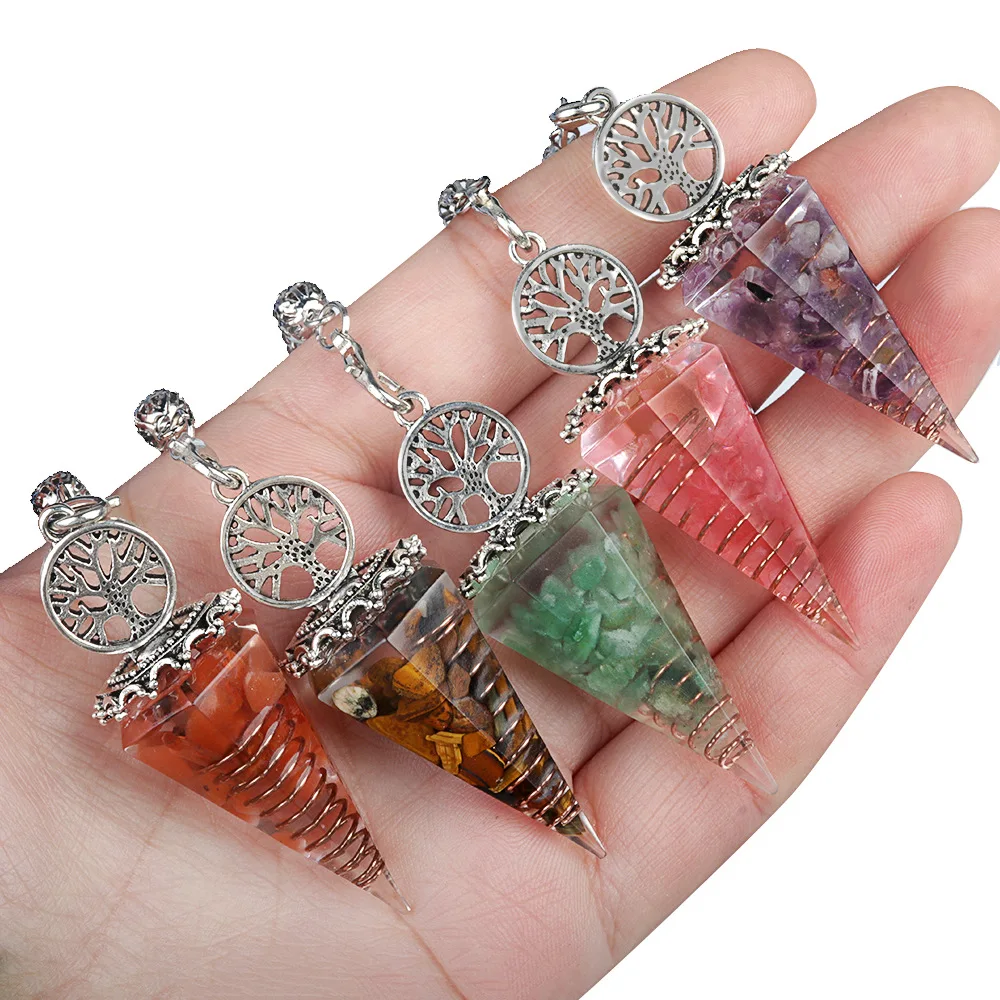Ashmita Silver Pendulum Crystal Natural Crushed Stone Pendulum for Divination Hypnosis Healing Soul Witchcraft
