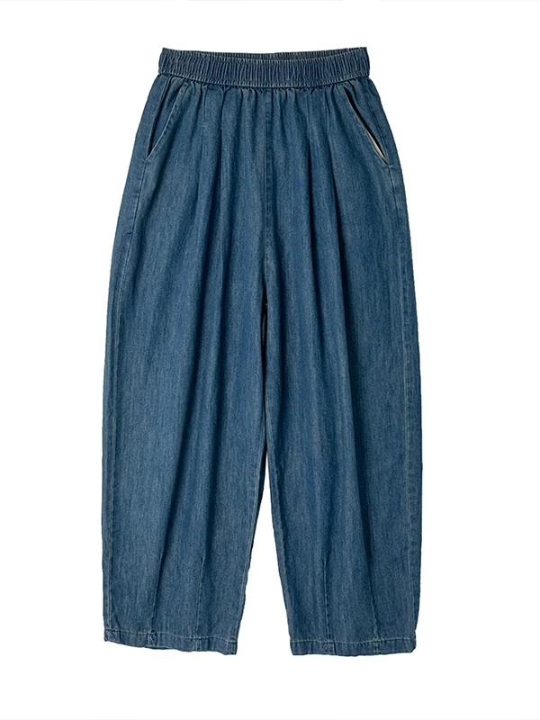 

Retro Loose Waed Denim Jeans Women's Summer Casual Versatile Nine-Piece Dad Pants High Waist Blue Denim Fabric Comfortable Fit