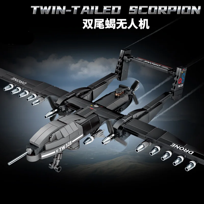 

Сборка строительных блоков, двухвосторонний скорпион, дрон-истребитель, сборная игрушка для детей, мальчиков, образовательная, 2025 год, новая модель самолета