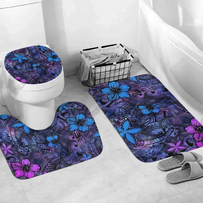 Polynesian Home Set Polynesian Jungle Watercolor Splendor Bathroom Set print Bathroom Pedestal Rug Lid Toilet Cover Bath Mat Set