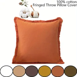1pc 100% Cotton Fringed Throw Pillow Cover - Soft Cozy Boho Cushion Covers with Tassel for Couch Sofa Farmhouse Natural Decor Sq