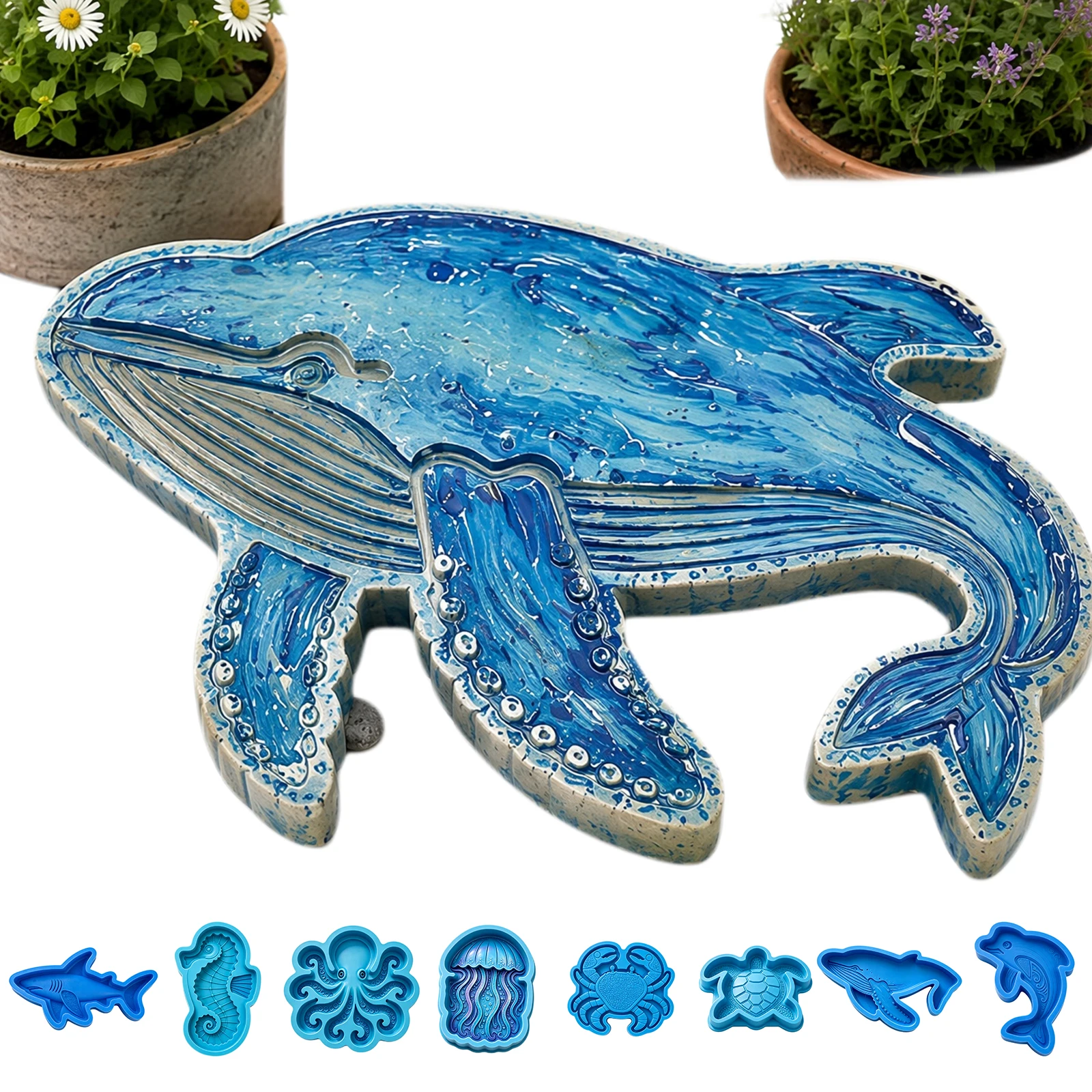 Silicone Garden Art Molds Ocean Theme Reusable Stepping Stone Concrete Paver Walkway Molds 400mm