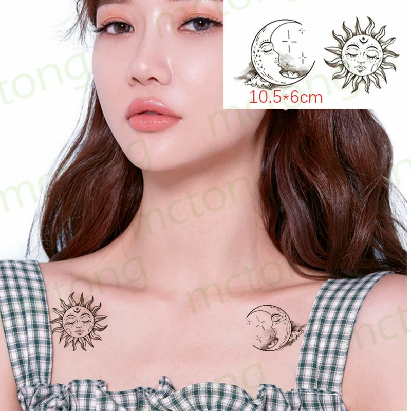 Waterproof Temporary Tattoo Sticker Cute Crescent Moon Cat Animal Body Art Fake Tatto Flash Tatoo Tatouage for Girl Women Men