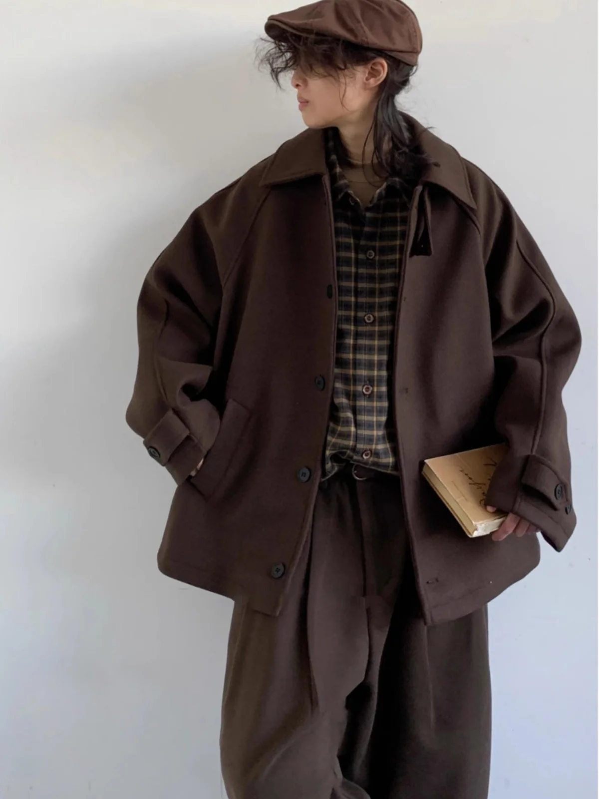 

Осенне-зимнее японское шерстяное пальто русалки в стиле ретро, свободное удлиненное пальто с длинными рукавами для мужчин и женщин